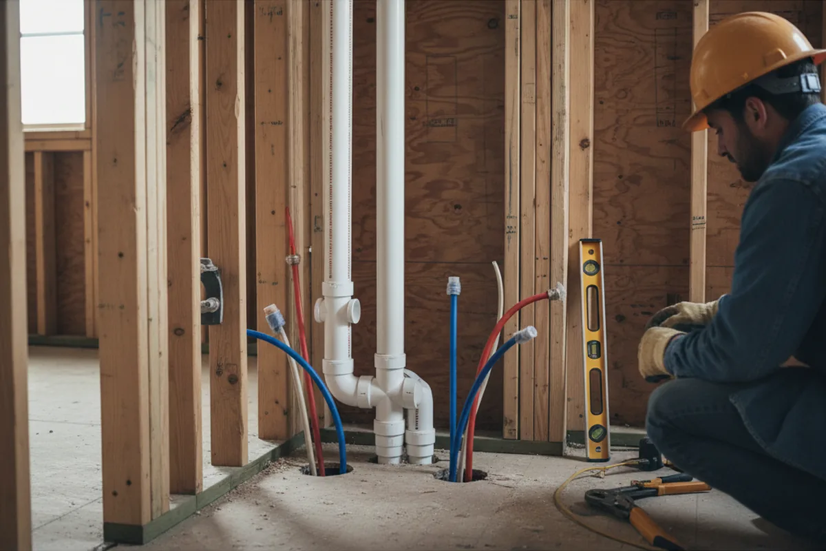 Drain and supply rough-in during Sump Pump Repair in Carbon Hill